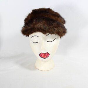 Vintage 1960s Brown Mink Fur Flat Cap - Audrey Hepburn Inspired Winter Hat